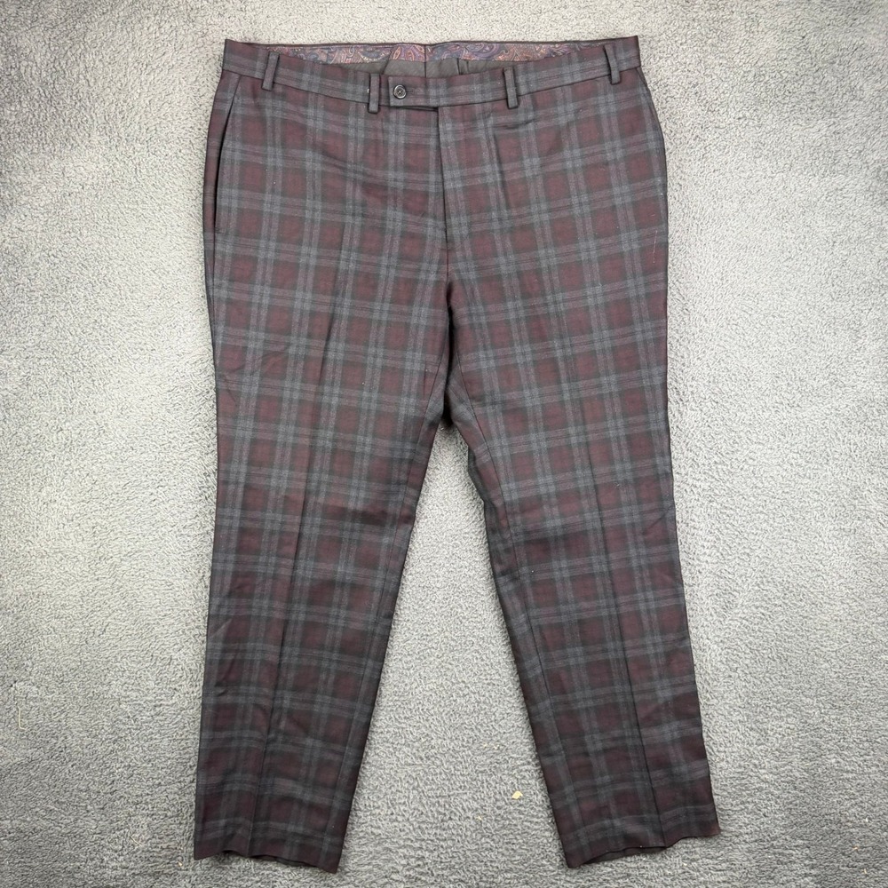Lauren Ralph Lauren Womens Plaid Wool Blend Dress Pants Burgundy Grey 40W 30L